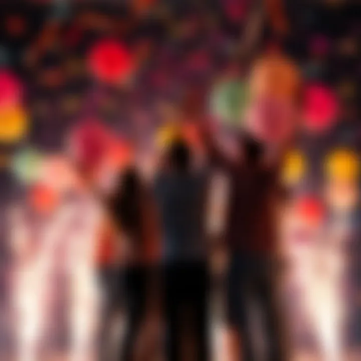 A group of people celebrating together with balloons and confetti after reaching a goal in their personal growth journey.