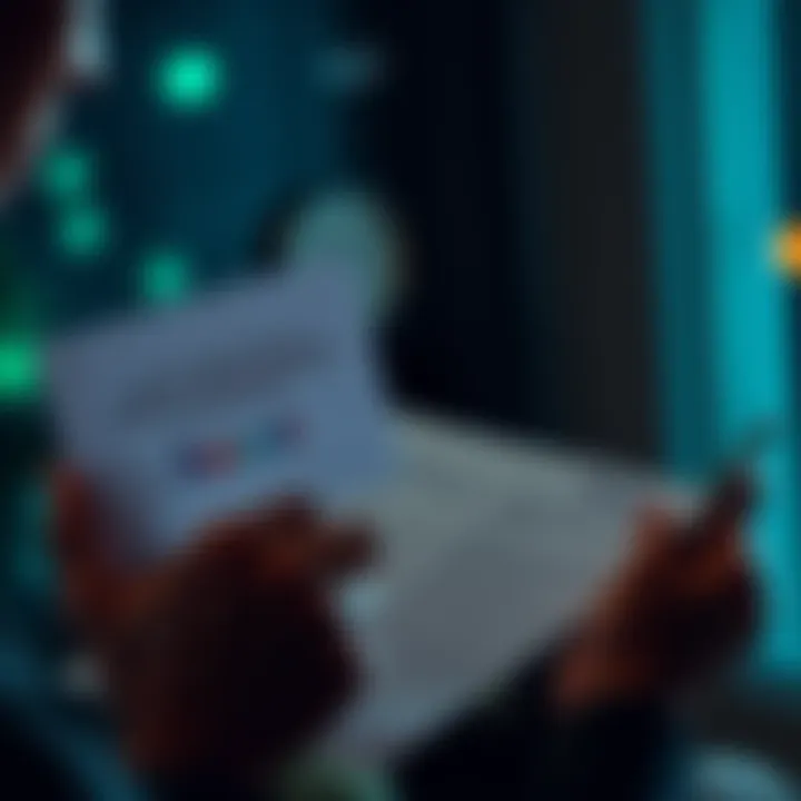 A person reading a document about financial obligations during military conscription while holding a Revolut card.