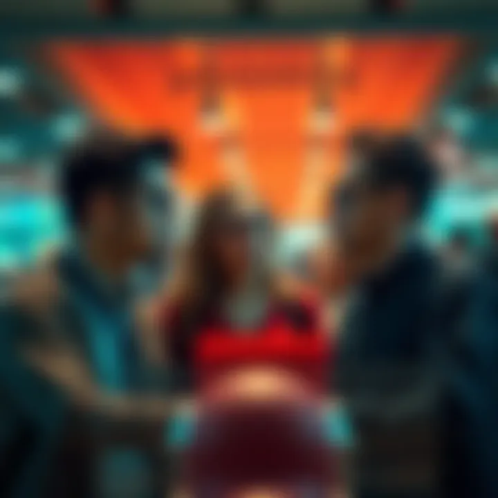 A group of millennials confidently discussing market trends while boomers observe with uncertainty.