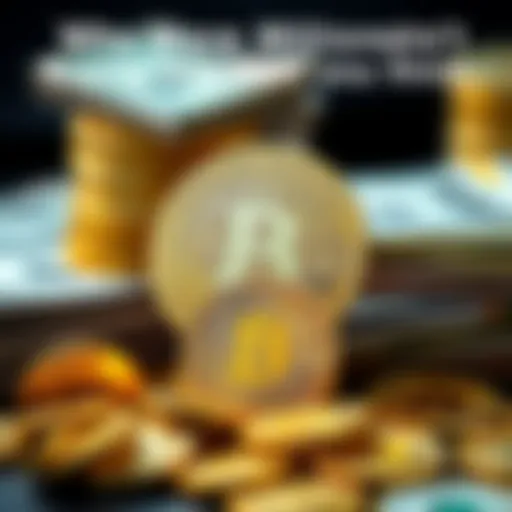 A visual representation of Bitcoin coins contrasted with stacks of cash, symbolizing millionaires and cryptocurrency investment.