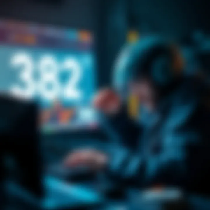 A frustrated cryptocurrency miner deleting an app on a computer, with a graphic showing 382 coins in the background.