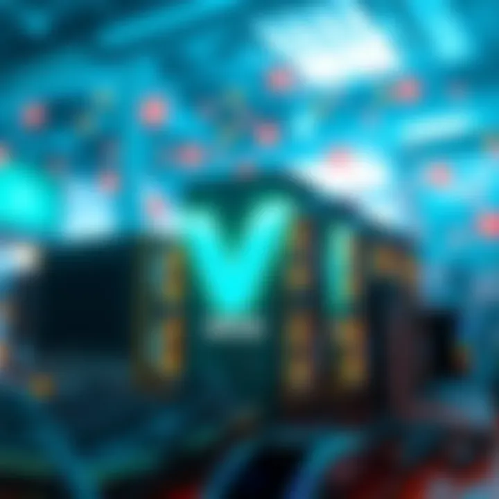 A graphic showing miners actively engaged in cryptocurrency mining for Verus, with computer equipment and digital currency icons in the background.