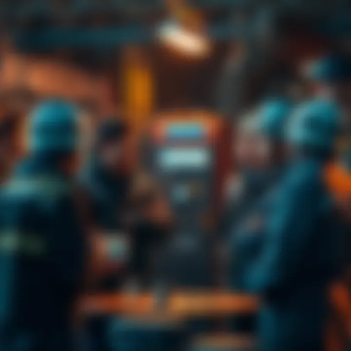 A group of miners discussing collaboration with completed KYC documentation in a secure setting