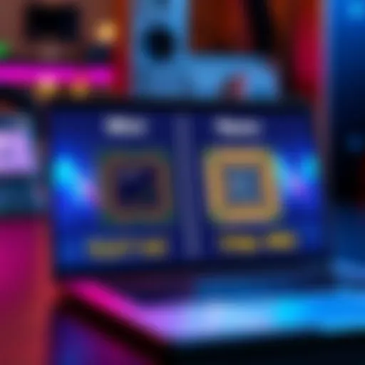 A side-by-side comparison of mini and nano chips on a laptop screen, showcasing performance metrics like hash rate and efficiency.