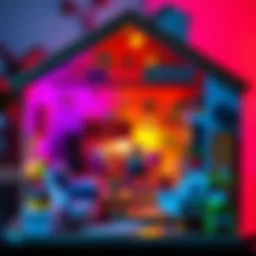 A vibrant dollhouse filled with small toys, showcasing a cozy living space.
