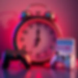 A clock showing 7pm with game controllers and a calendar beside it, symbolizing the start of minigames during the week.