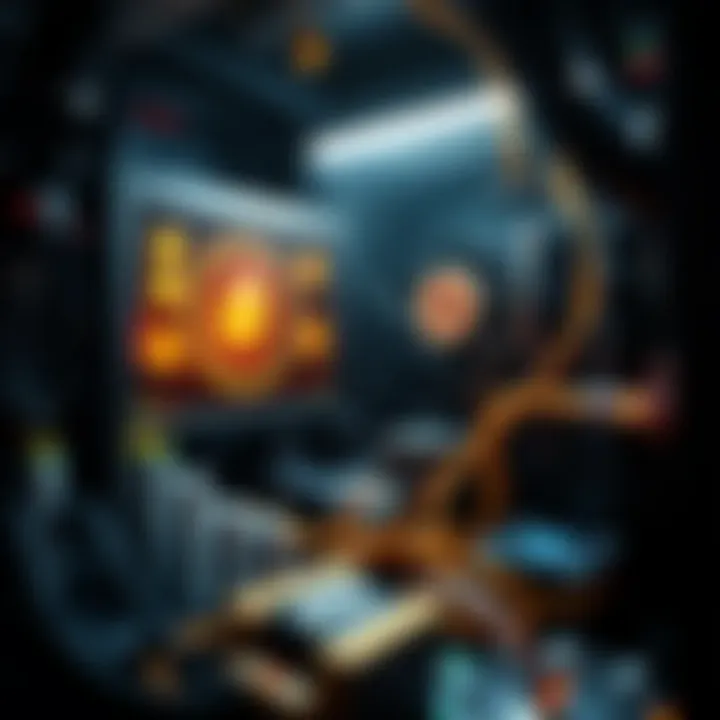 A mining rig working on lesser known altcoins, with coins visible on screen and components around.