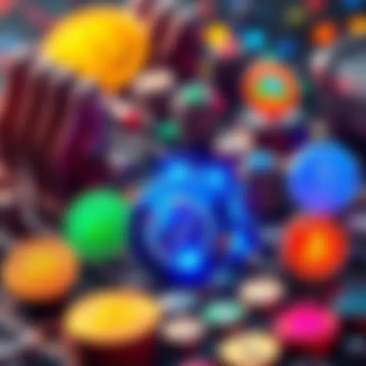 Visual representation of various cryptocurrency mining browser pools with symbols and icons of digital currency