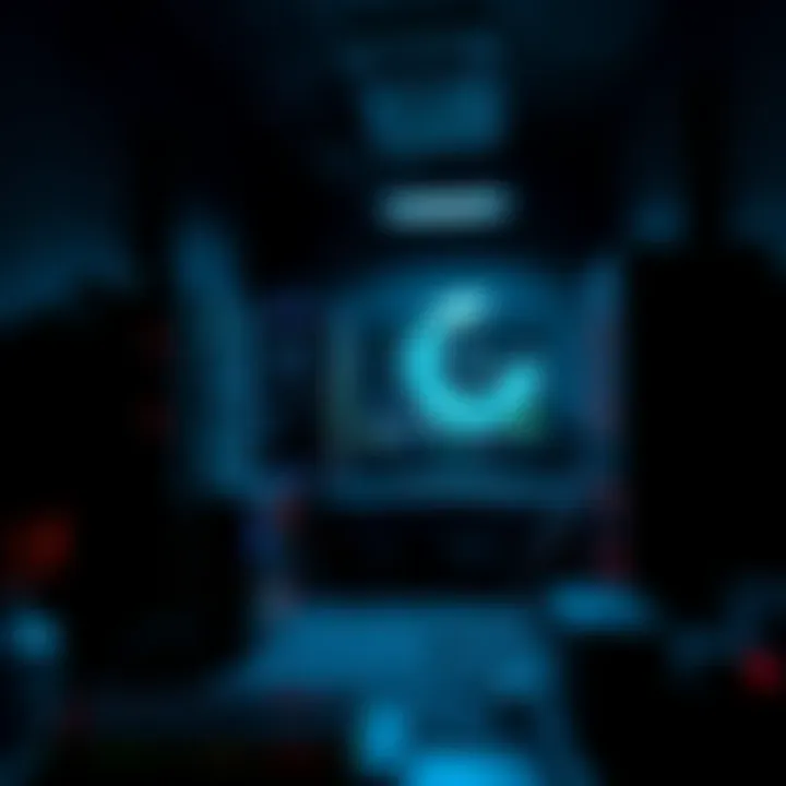 A cryptocurrency mining rig with multiple graphics cards and a computer setup in a dimly lit room, indicating the focus on mining operations.