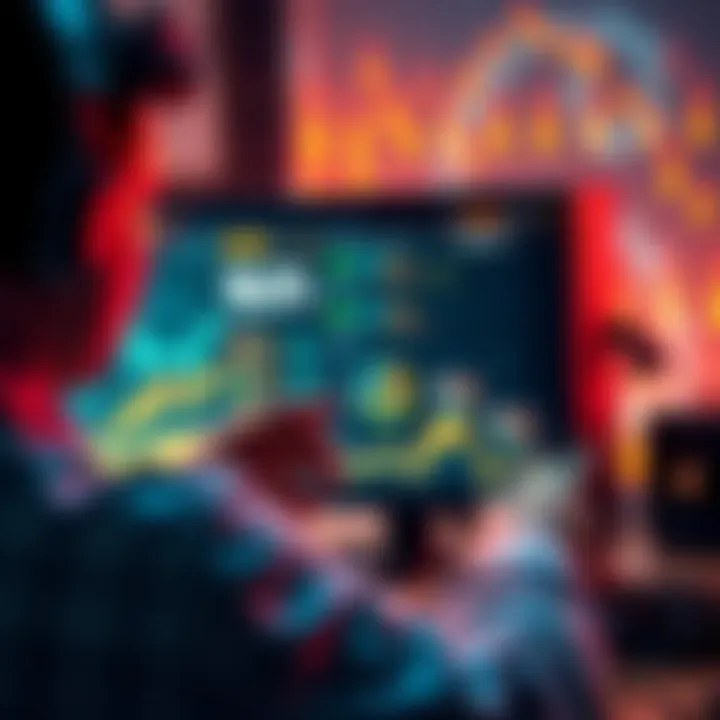 A person analyzing options for mining hosting services on a computer screen with cryptocurrency graphics