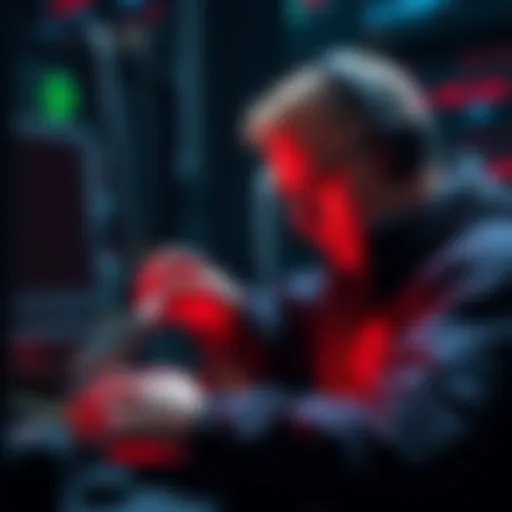 Mining Monero on Pi5 A person setting up a Pi5 device for mining Monero cryptocurrency.