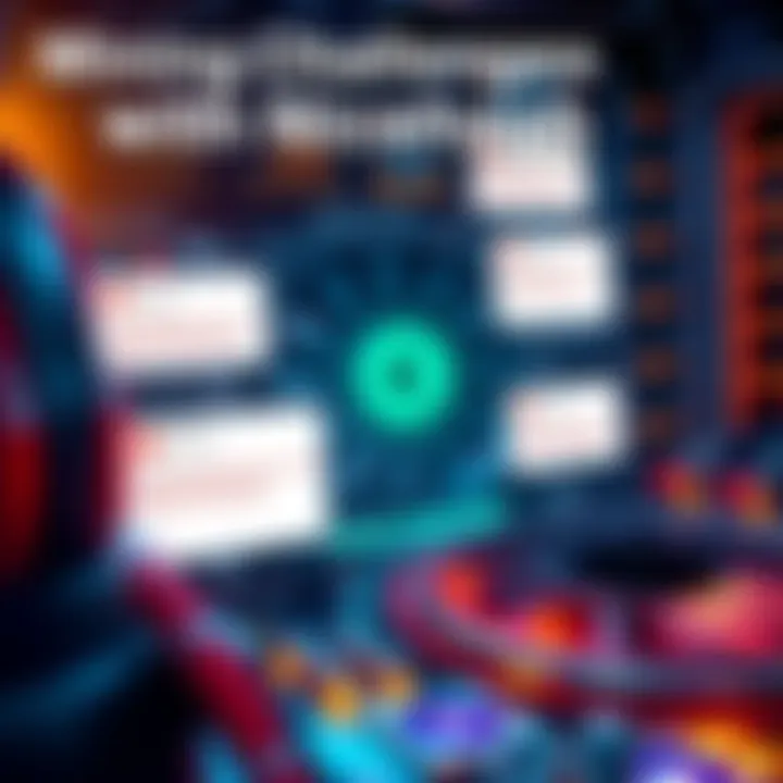 A detailed graphical representation of mining with Nicehash software, focusing on the 5090 hardware, surrounded by common error messages and potential solutions.