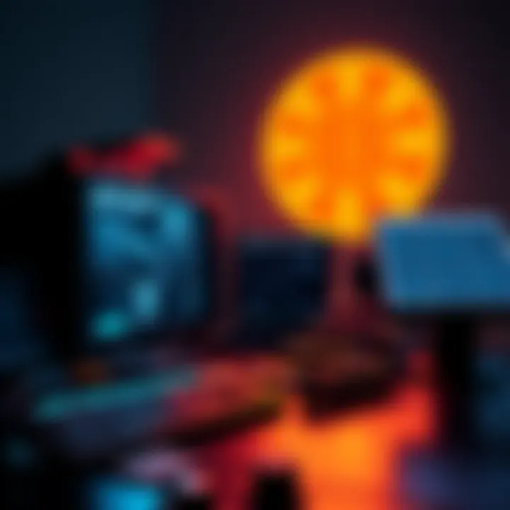 A computer setup with solar panels and mining software for cryptocurrencies