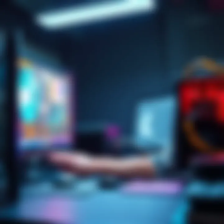 A person working on a computer setup with VSP servers and cloud machines for mining activities.