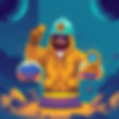 Illustration showing a miner weighing options between different mining pools, including p2pool, Mini, and SupportXMR, with visual indicators for consistent payouts, node adjustments, and mining benefi...