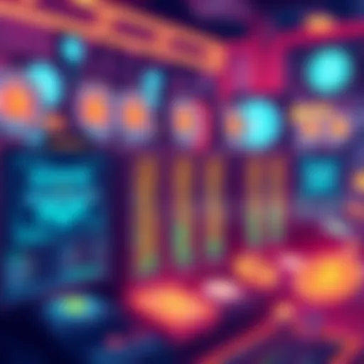 A graphic showing a digital mining operation with miners bidding on hashrate, displays of fast payouts, and a background of digital currency symbols.