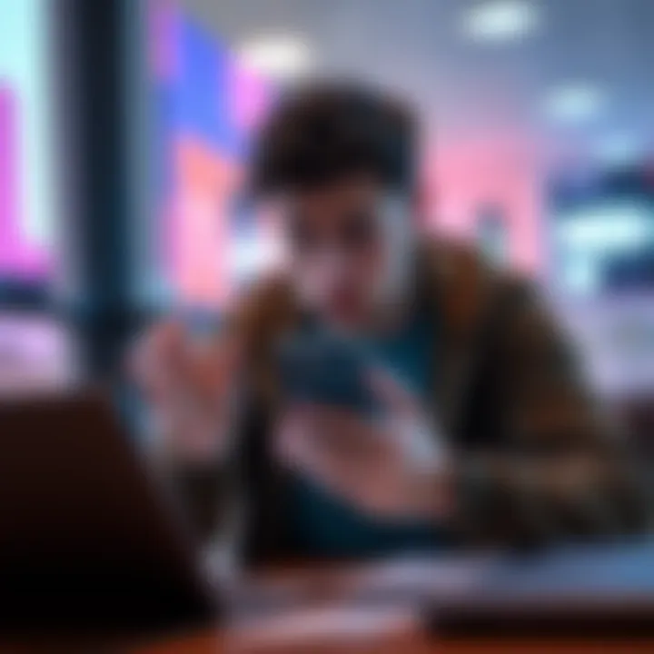 A person looking worried while checking their phone and laptop for missing funds in a bank account.