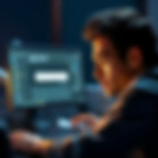 A worried person looking at a computer screen, showing a Litecoin wallet with a missing transaction, representing financial concern.