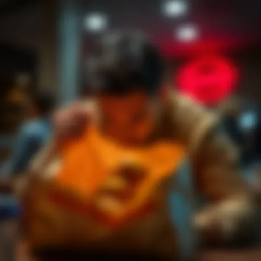 A frustrated customer looking at an empty takeout bag with missing queso and chicken items