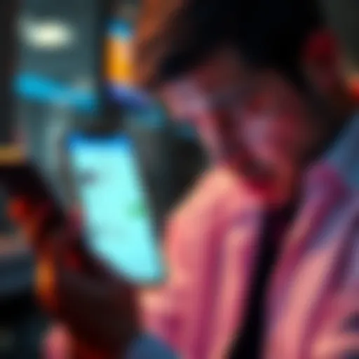 A person looking worried while checking their Exodus wallet on a smartphone, showing a low balance after a significant loss.