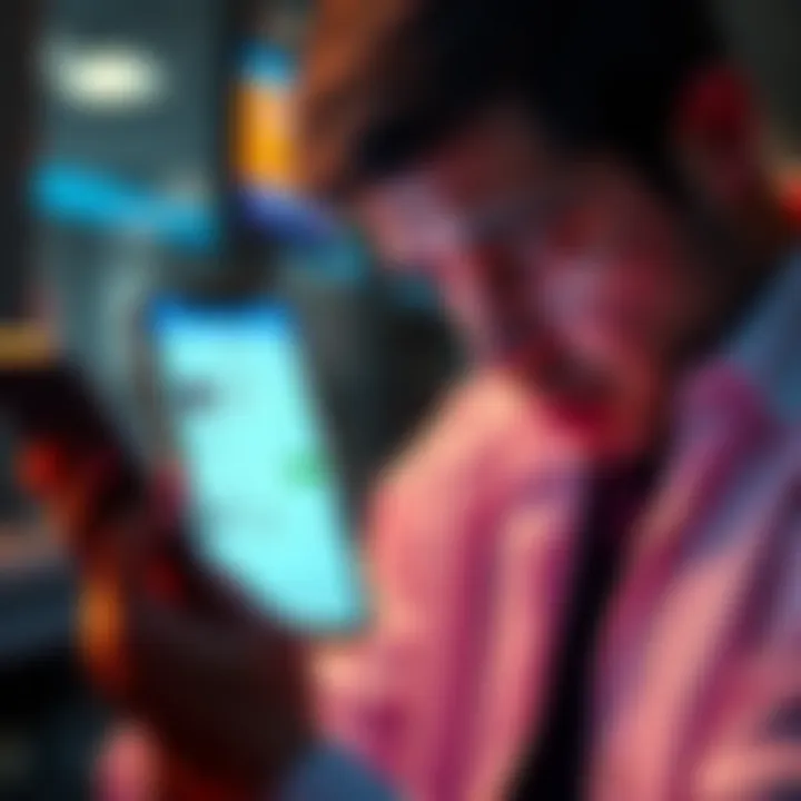 A person looking worried while checking their Exodus wallet on a smartphone, showing a low balance after a significant loss.