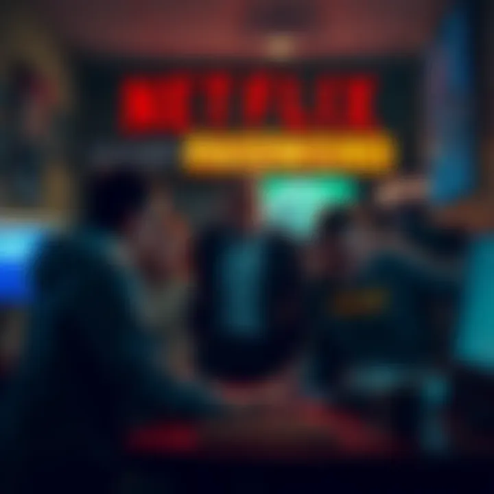 Comedy film about missing crypto password A scene depicting a group of people comically searching for a missing password linked to cryptocurrency, with images of money and computers in the background.