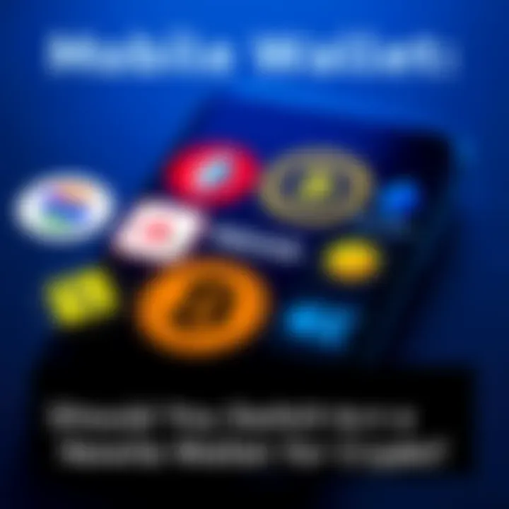 Various mobile wallet logos for cryptocurrencies including SOL, NEAR, ALGO, BTC, and ETH on a phone screen