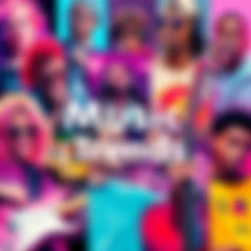 A vibrant collage showing musicians and memes influencing music, with bright colors and various instruments