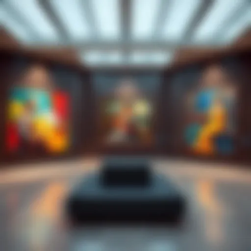 Three influential masterpieces displayed in an art gallery, showcasing vibrant colors and unique styles that represent modern artistic expression.