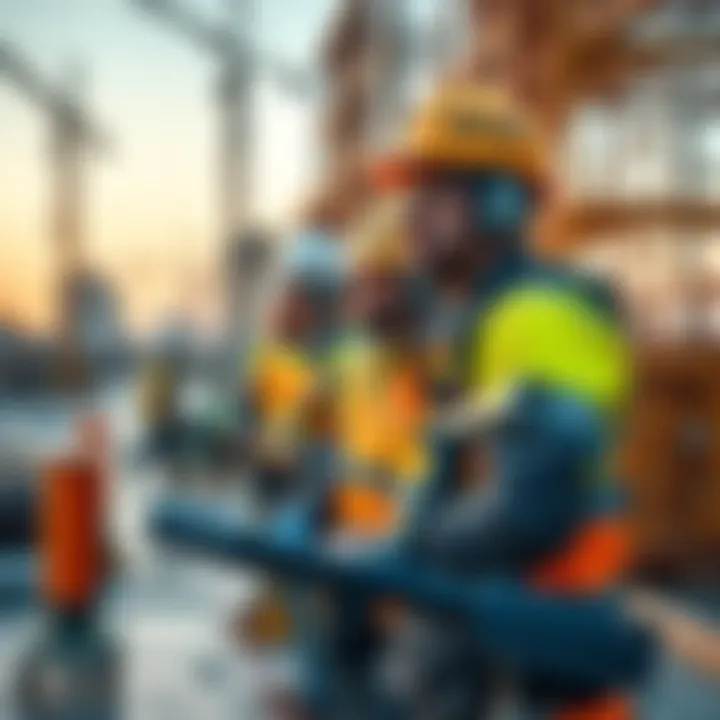 Modern Construction Equipment Construction workers using advanced tools and materials at a building site.