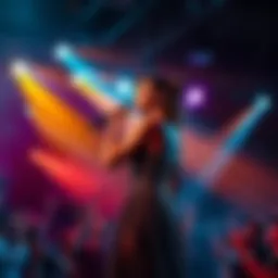 Modern Diva Performing on Stage A popular modern diva captivates an audience with a powerful performance, showcasing vibrant lights and energetic music.