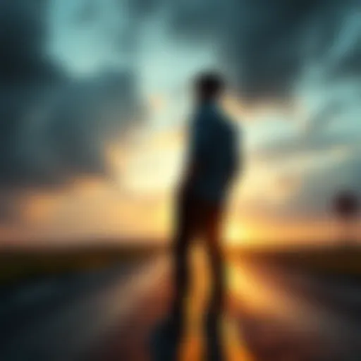 A person standing at a crossroads, looking contemplative, symbolizing a pivotal moment of change in life.