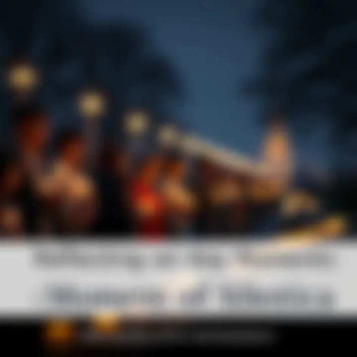 A group of people standing quietly with candles, paying tribute to historical events in America