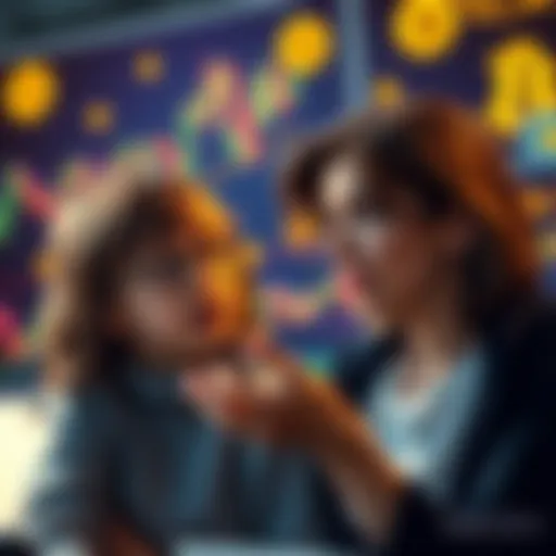 A mother humorously discussing her past joke about investing in bitcoins while her child looks surprised, with a backdrop of financial charts and Bitcoin symbols.