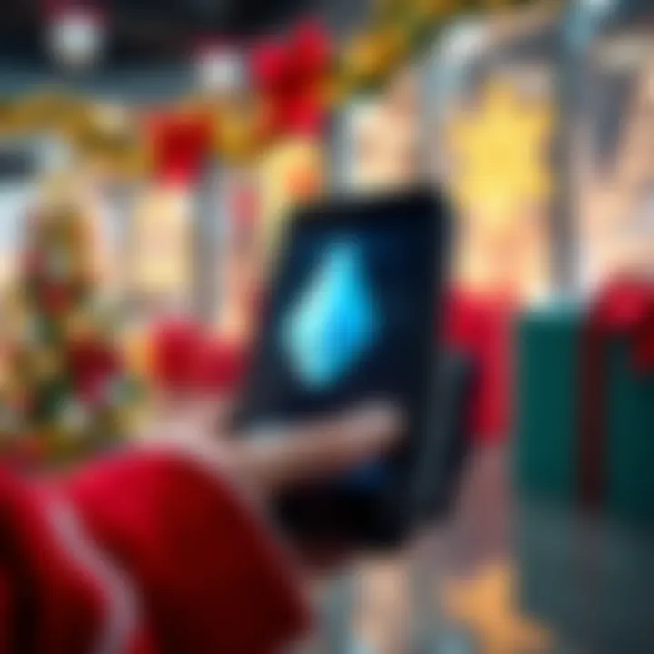 A digital wallet displaying Monero being used for holiday purchases, with festive decorations in the background
