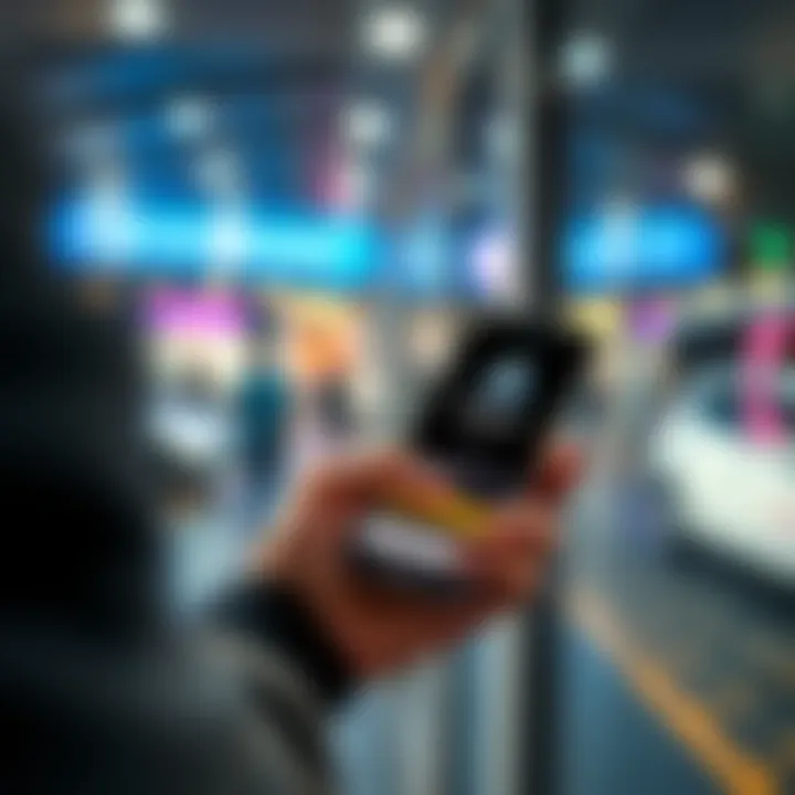 Using Monero for Payments A person making a purchase using Monero on a mobile app, with a focus on the screen showing the transaction process.
