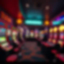 A vibrant gaming scene at XMR GG casino showcasing slot machines and sportsbook betting options, highlighting a No KYC environment.