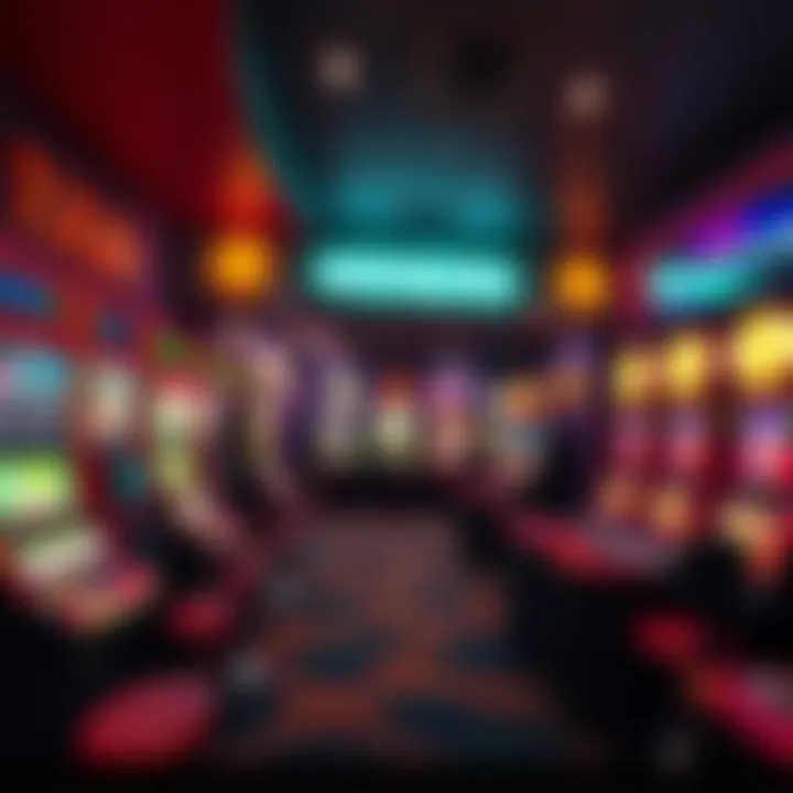 A vibrant gaming scene at XMR GG casino showcasing slot machines and sportsbook betting options, highlighting a No KYC environment.