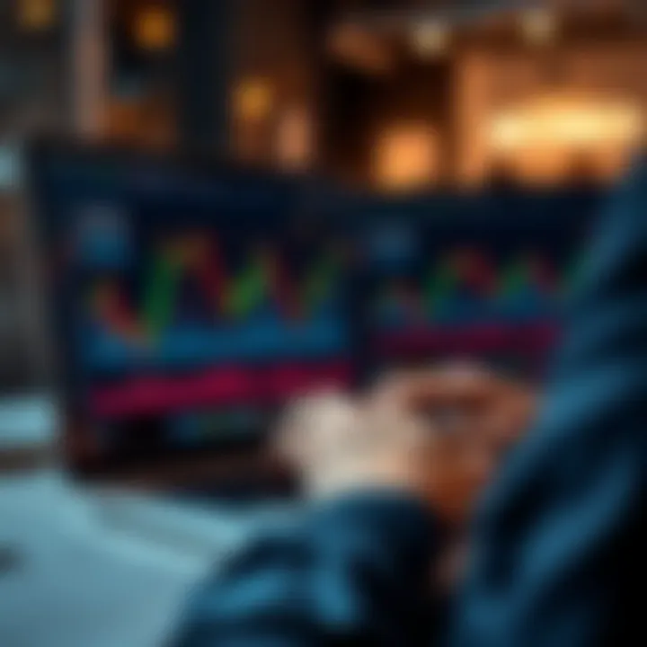 Monero Cryptocurrency Analysis A person analyzing Monero's price chart on a laptop, showing fluctuations in value with a focus on short-term trading strategies.