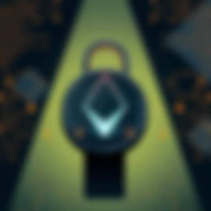 An illustration showing the Monero logo with a digital lock and shadows representing privacy. The background features abstract shapes symbolizing digital transactions.