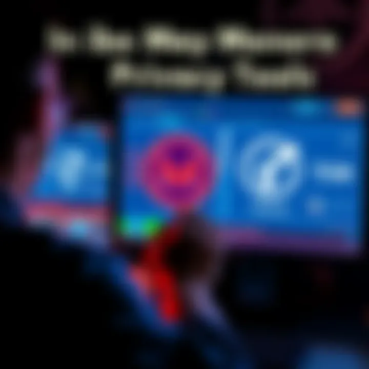 A person looking confused at a computer screen displaying Monero and security tools like a VPN and TOR logo