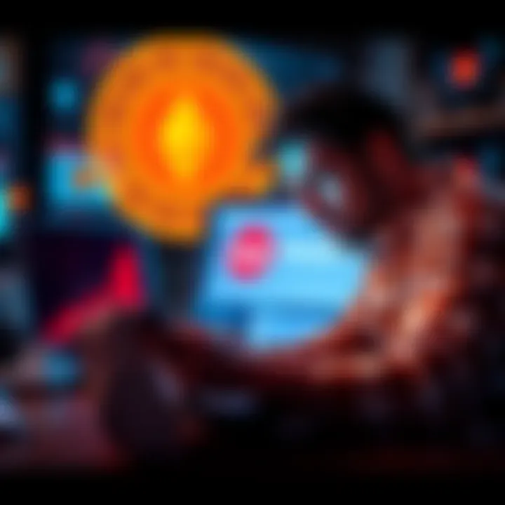 A beginner looking at cryptocurrency options on a laptop with Monero logo and privacy symbols around