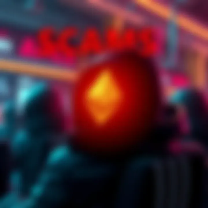 A cautionary graphic illustrating Monero users facing scam risks with fake AML claims, emphasizing the need for vigilance in online exchanges.