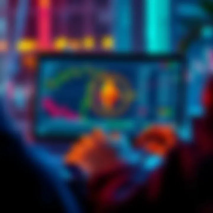 A person using a laptop with charts and Monero logo on the screen, symbolizing buying and selling Monero.
