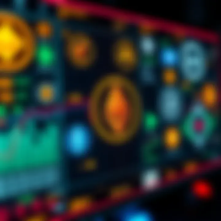 A display of various Monero wallet options and cryptocurrency symbols on a digital screen