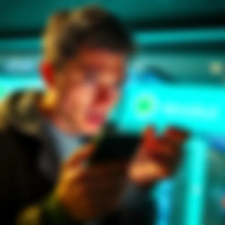 A frustrated person looking at a smartphone displaying a transfer error message, with bank logos of ABN Amro and Revolut in the background.
