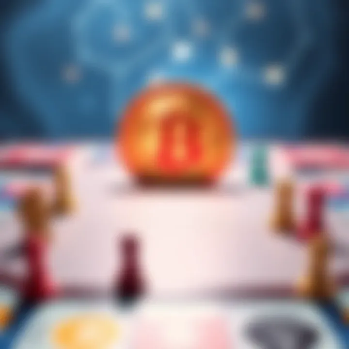 Monopoly and Bitcoin Board Game A Monopoly board with Bitcoin symbols and game pieces representing cryptocurrency