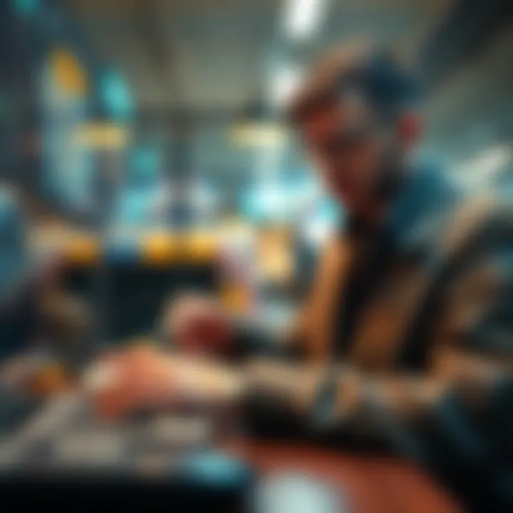 A person calculating monthly purchases while considering staking options for investment growth.