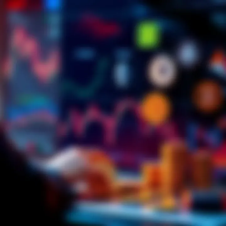 A person calculating monthly investments in Bitcoin, Ethereum, Solana, and TAO, with charts and cryptocurrency symbols around them.