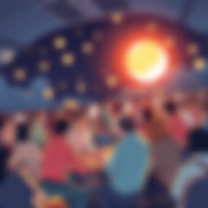 Illustration showcasing a vibrant community discussion about Moons, featuring governance polls and tips for earning Moons